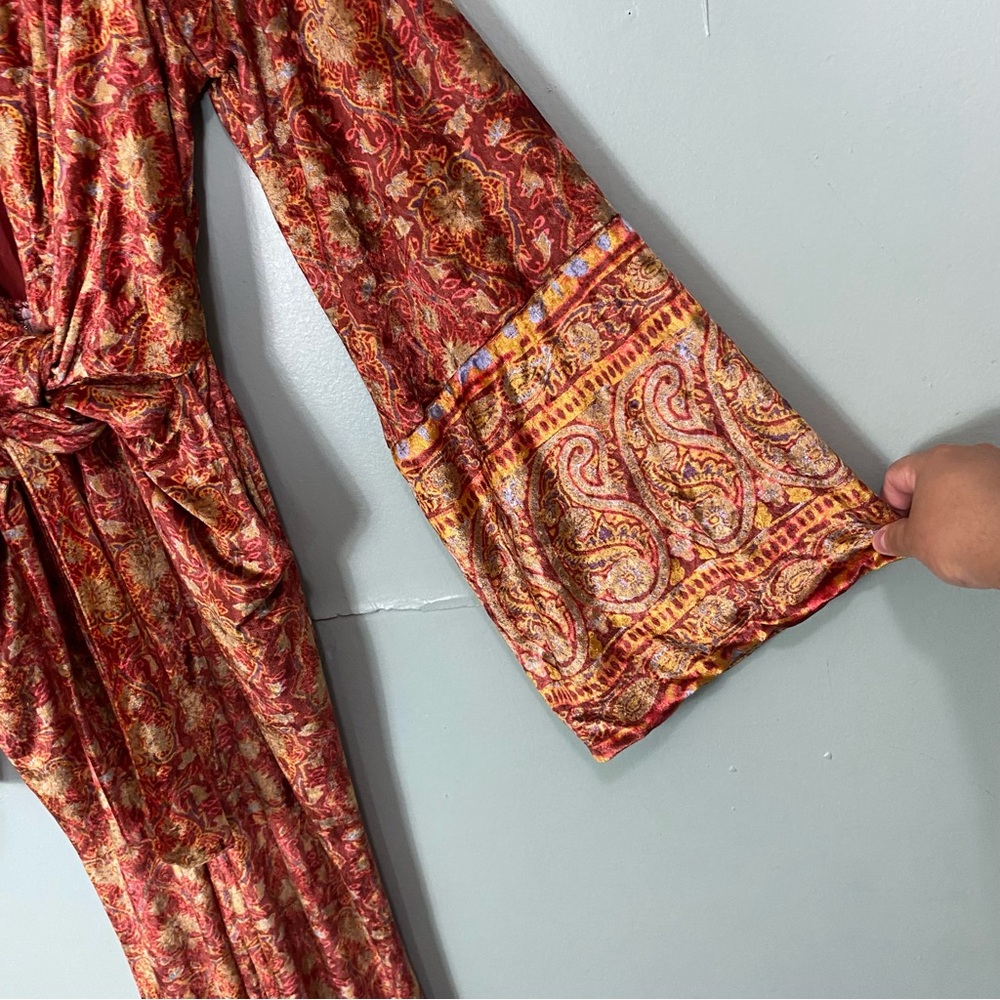 Free People Harper Velvet Paisley Jumpsuit Yellow Red Size XS - Picture 3 of 7